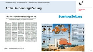 Universität Zürich Lunchveranstaltung: Open Data und Datenvisualisierungen
7528. November 2018 – Forschungsstelle Digitale Nachhaltigkeit
Artikel in SonntagsZeitung
Quelle: SonntagsZeitung 05.07.2015
 