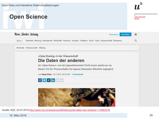 18. März 2016
Open Data und interaktive Datenvisualisierungen
29
Open Science
Quelle: NZZ, 22.07.2015 http://www.nzz.ch/wissenschaft/bildung/die-daten-der-anderen-1.18583379
 