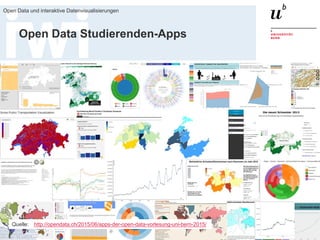 18. März 2016
Open Data und interaktive Datenvisualisierungen
60
Open Data Studierenden-Apps
Quelle: http://opendata.ch/2015/06/apps-der-open-data-vorlesung-uni-bern-2015/
 
