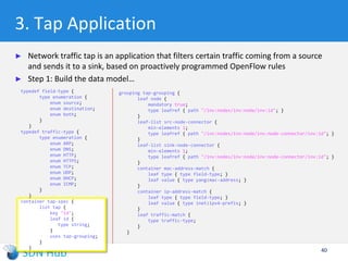 Setup: Mininet-based topology
40
Controller
port6633c0
OpenFlow Switch
s1 ovs-ofctl
(user space
process)
h3
10.0.0.3
h2
10.0.0.2
h1
10.0.0.1
virtual hosts
loopback
(127.0.0.1:6633)
loopback
(127.0.0.1:6634)
s1-eth0 s1-eth1 s1-eth2
h1-eth0 h2-eth0 h3-eth0
Linux network
namespaces
veth pairs
$ sudo mn --topo single,3 --mac --switch ovsk --controller remote
1-switch
3-hosts
 