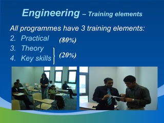 Engineering  – Training elements All programmes have 3 training elements: Practical  Theory  Key skills  (20 % ) (80 % ) 