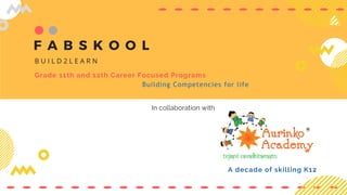 Grade 11th and 12th Career Focused Programs
A decade of skilling K12
In collaboration with
Building Competencies for life
 