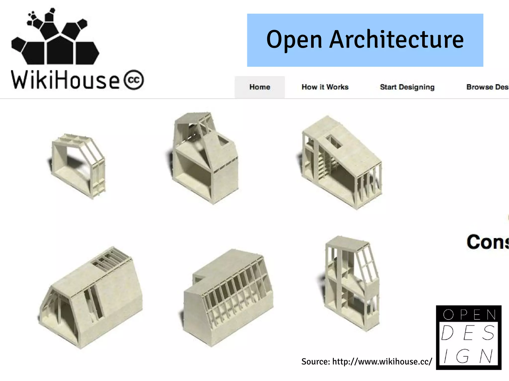 Open Architecture




   Source: http://www.wikihouse.cc/
 