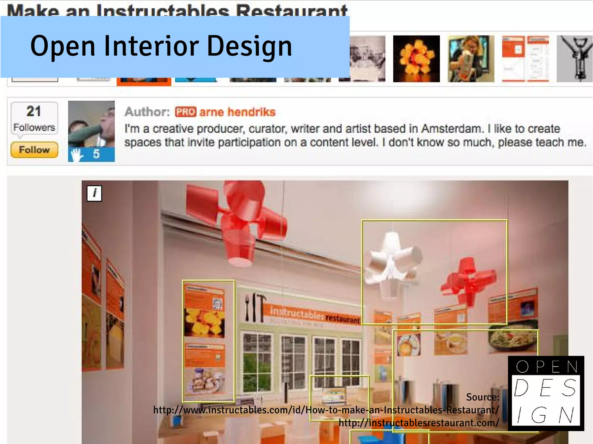 Open Interior Design




                                                                           Source:
         http://www.instructables.com/id/How-to-make-an-Instructables-Restaurant/
                                               http://instructablesrestaurant.com/
 