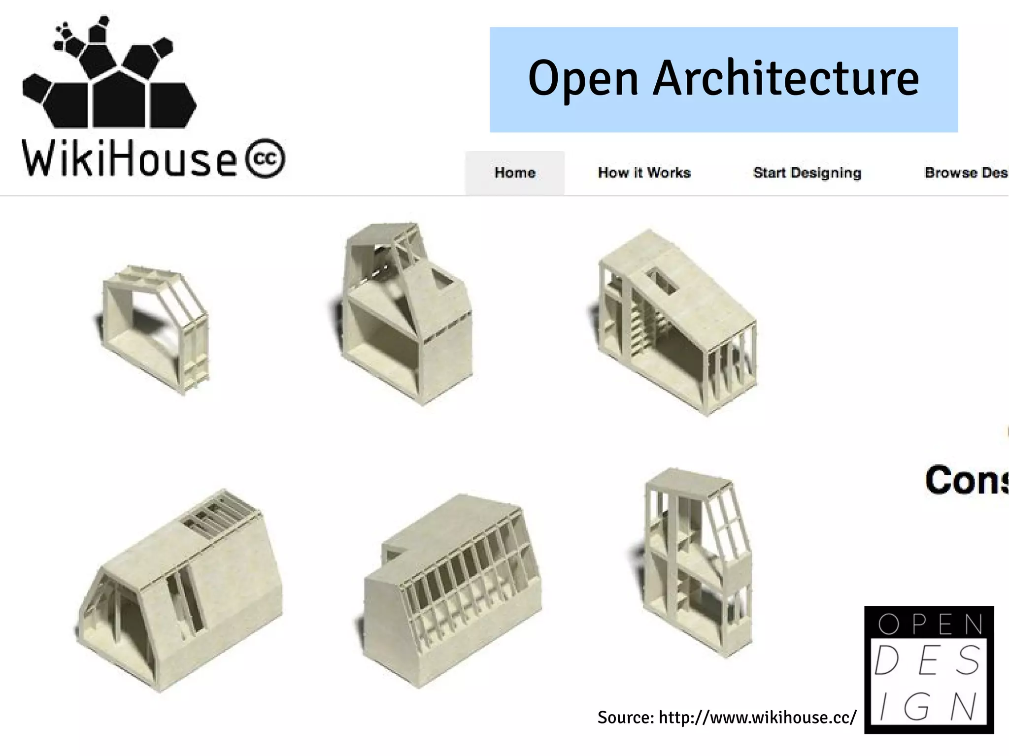 Open Architecture




   Source: http://www.wikihouse.cc/
 