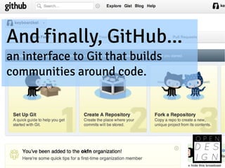 And finally, GitHub...
an interface to Git that builds
communities around code.
 