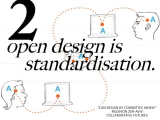 2
open design is
  standardisation.
           “CAN DESIGN BY COMMITTEE WORK?”
                  MUSHION ZER-AVIV
        ...