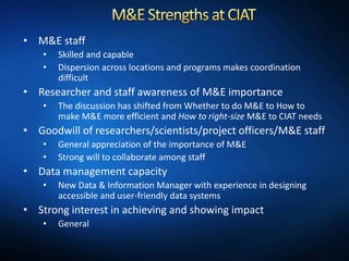 Monitoring and Evaluation Open Discussion