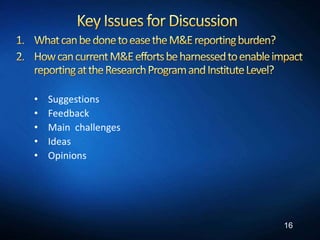 Monitoring and Evaluation Open Discussion