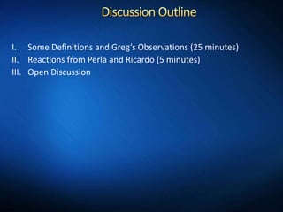 Monitoring and Evaluation Open Discussion
