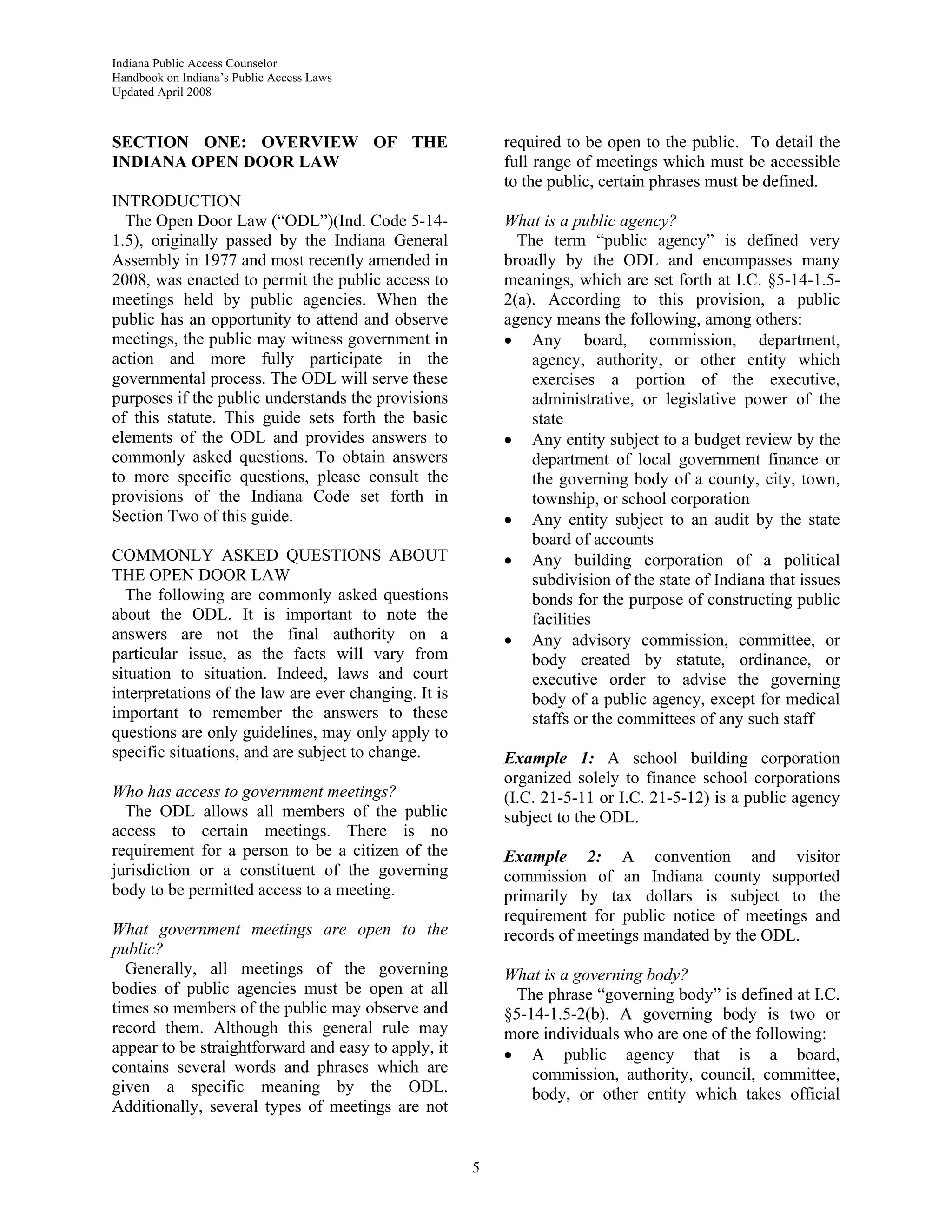 Indiana Open door law handbook | PDF
