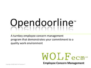 A turnkey employee concern management program that demonstrates your commitment to a quality work environment Copyright ©2009 WOLF HR Solutions℠ 
