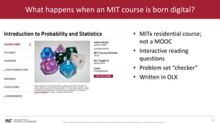 What happens when an MIT course is born digital? 
• MITx residential course; 
not a MOOC 
• Interactive reading 
questions...