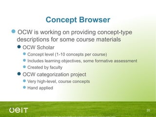 Concept Browser
OCW is working on providing concept-type
descriptions for some course materials
OCW Scholar
Concept lev...