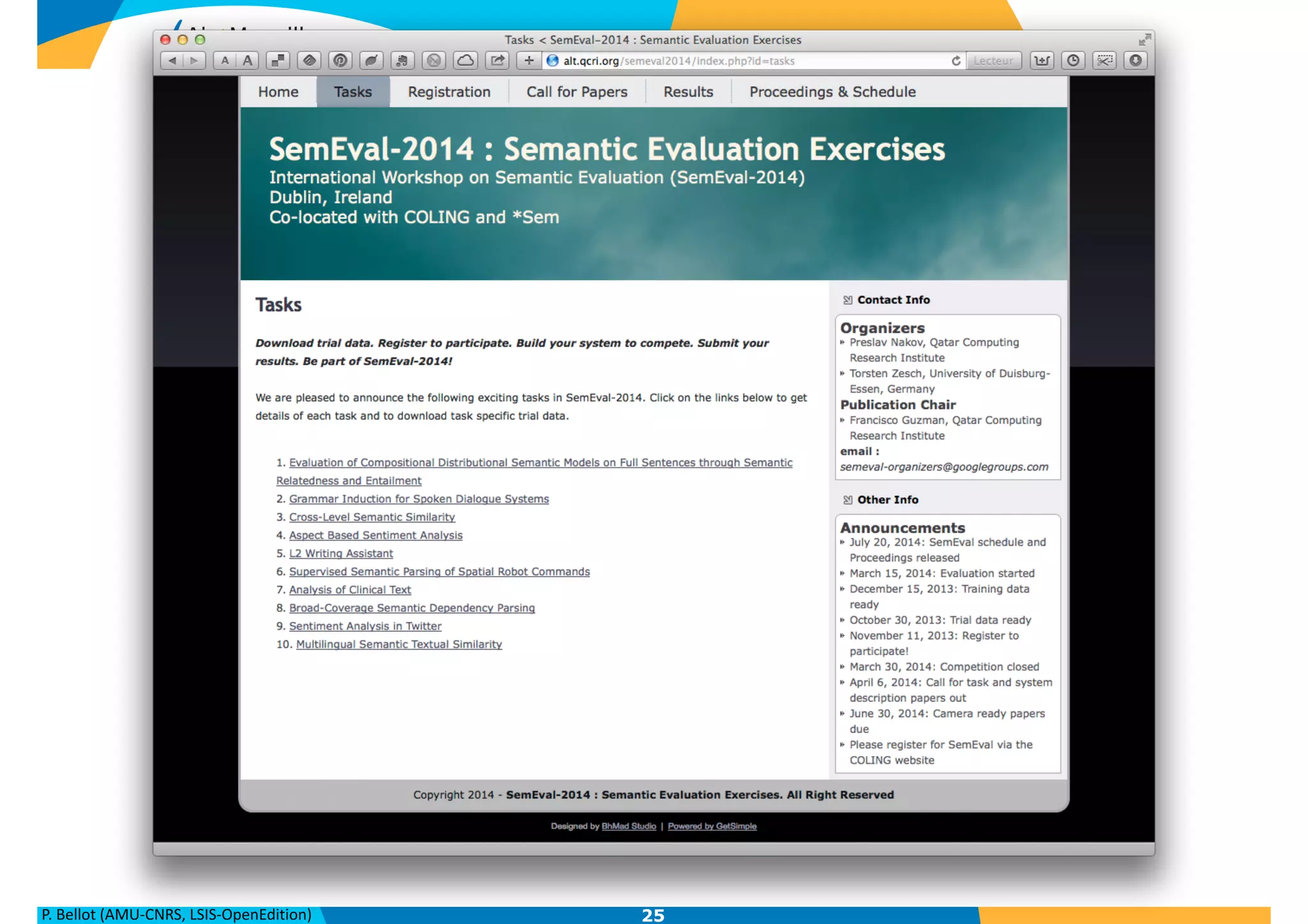 P.	
  Bellot	
  (AMU-­‐CNRS,	
  LSIS-­‐OpenEdition) 25
 