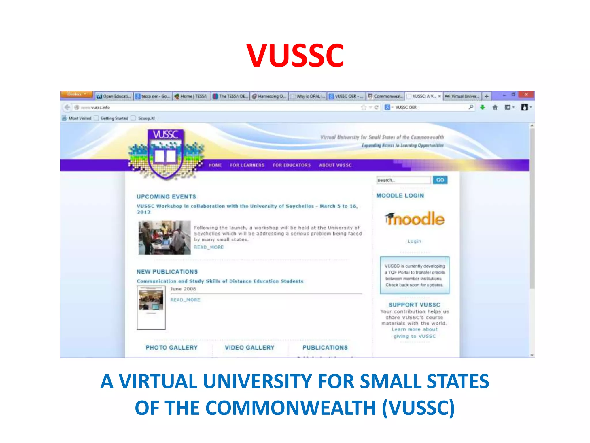 VUSSC
A VIRTUAL UNIVERSITY FOR SMALL STATES
OF THE COMMONWEALTH (VUSSC)
 