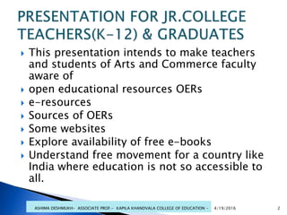 Open Educational Resources (OER) | PPTX | Professional School ...