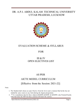 Open elective iii & iv list 2021 22 | PDF