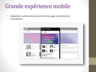 Grande expérience mobile
• Adaptation automatique du format de la page au terminal de
consultation.
 