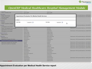OpenERP Medical Healthcare Hospital Management Module

Appointment Evaluation per Medical Health Service report

 
