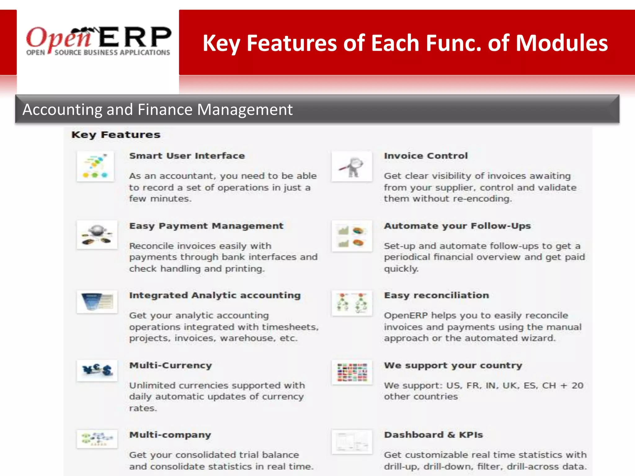 Key Features of Each Func. of Modules

Accounting and Finance Management
 