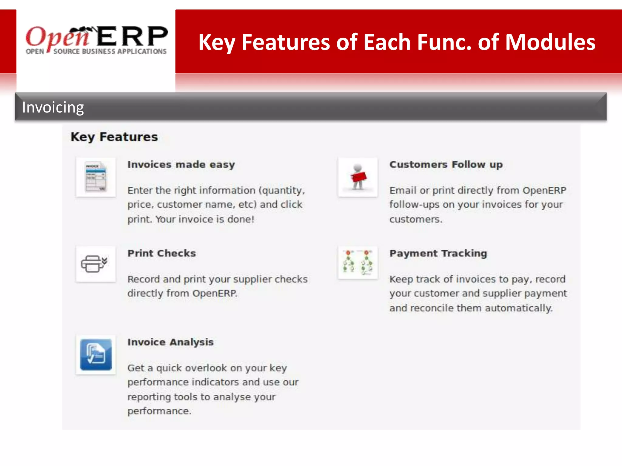 Key Features of Each Func. of Modules

Invoicing
 