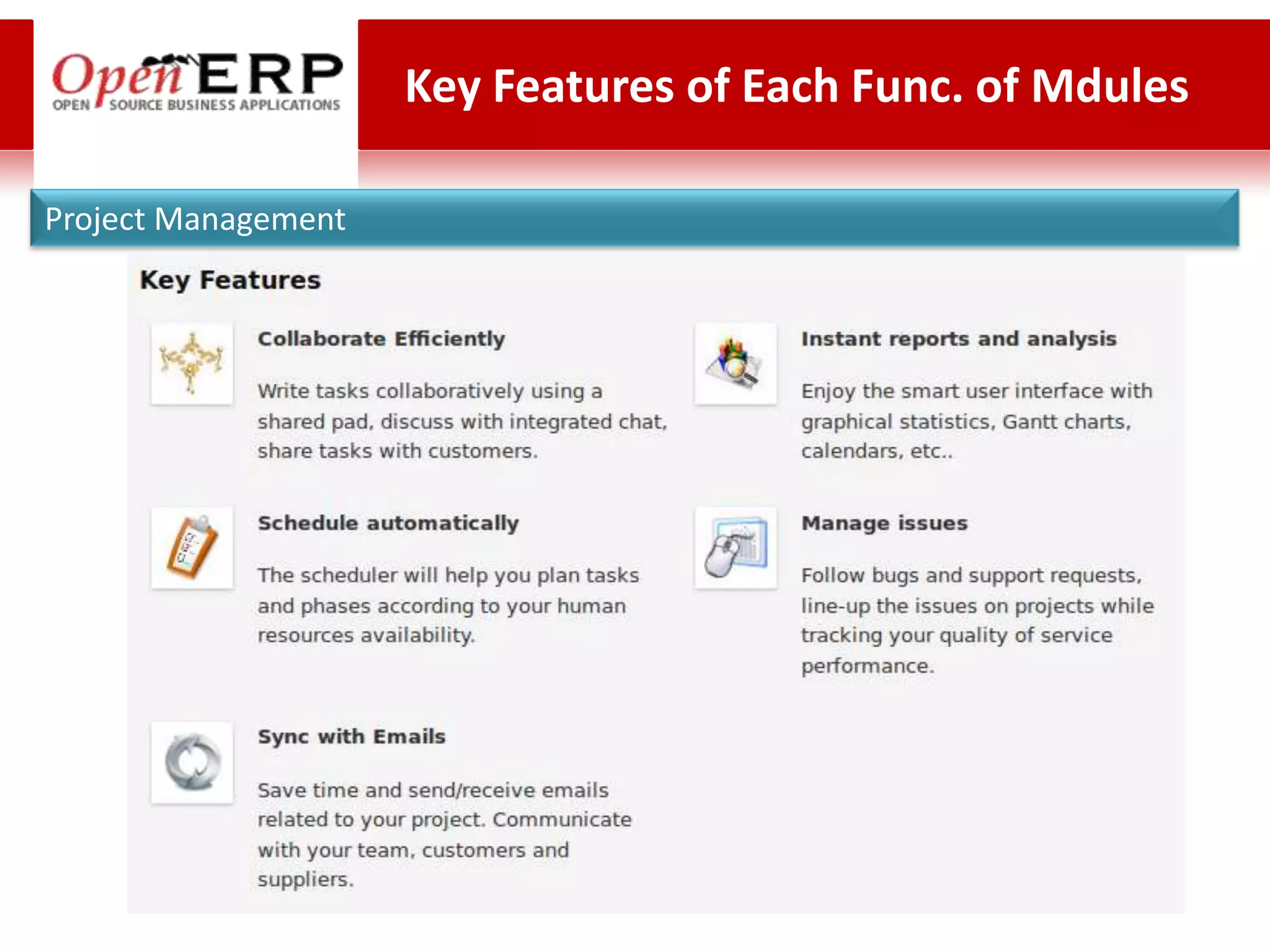 Key Features of Each Func. of Mdules

Project Management
 