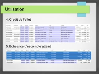 Utilisation
4.Credit de l'effet
5.Echeance d'escompte atteint
 