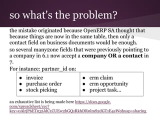 so what's the problem?
the mistake originated because OpenERP SA thought that
because things are now in the same table, th...
