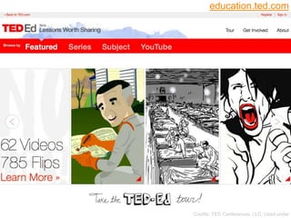 education.ted.com

     TED-Ed
49


        TED-Ed Homepage




                           Credits: TED Conferences, LLC, Used under
 