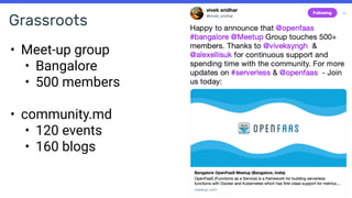 Grassroots
• Meet-up group
• Bangalore
• 500 members
• community.md
• 120 events
• 160 blogs
 