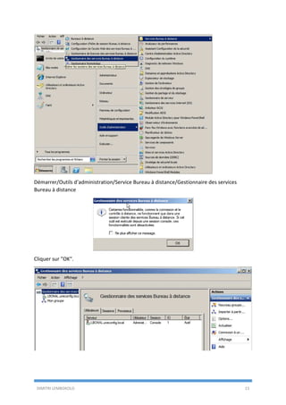 DIMITRI LEMBOKOLO 13
Démarrer/Outils d’administration/Service Bureau à distance/Gestionnaire des services
Bureau à distance
Cliquer sur "OK".
 