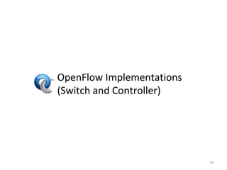 OpenFlow Implementations
(Switch and Controller)
24
 