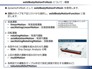 Available types of dynamicFvMesh with topological changes
• rawTopoChangerFvMesh
• movingConeTopoFvMesh
• mixerFvMesh
• linearValveFvMesh
• linearValveLayersFvMesh
Under survey
8
 
