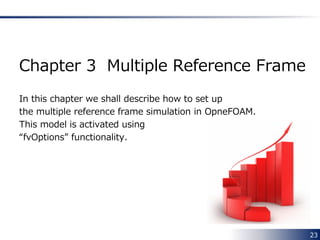 23
Implementation | SRFVelocity
void Foam::SRFVelocityFvPatchVectorField::updateCoeffs()
{
if (updated())
{
return;
}
// If not relative to the SRF include the effect of the SRF
if (!relative_)
{
// Get reference to the SRF model
const SRF::SRFModel& srf =
db().lookupObject<SRF::SRFModel>("SRFProperties");
// Determine patch velocity due to SRF
const vectorField SRFVelocity(srf.velocity(patch().Cf()));
operator==(-SRFVelocity + inletValue_);
}
// If already relative to the SRF simply supply the inlet value as a fixed
// value
else
{
operator==(inletValue_);
}
fixedValueFvPatchVectorField::updateCoeffs();
}
If ”relative” is ”no”
SRFModel.C l.60
Calculate 𝜴 × 𝒓
𝒖 𝑅 = −𝜴 × 𝒓 + 𝒖𝐼
If ”relative” is ”yes”
src/finiteVolume/cfdTools/general/SRF/
derivedFvPatchFields/SRFVelocityFvPatchVectorFiel/
SRFVelocityFvPatchVectorField.C
 
