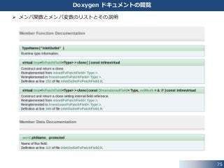 75
Doxygen ドキュメントの閲覧
 メンバ関数とメンバ変数のリストとその説明
 