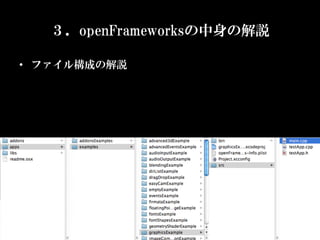 ３．openFrameworksの中身の解説

•  ファイル構成の解説	
 