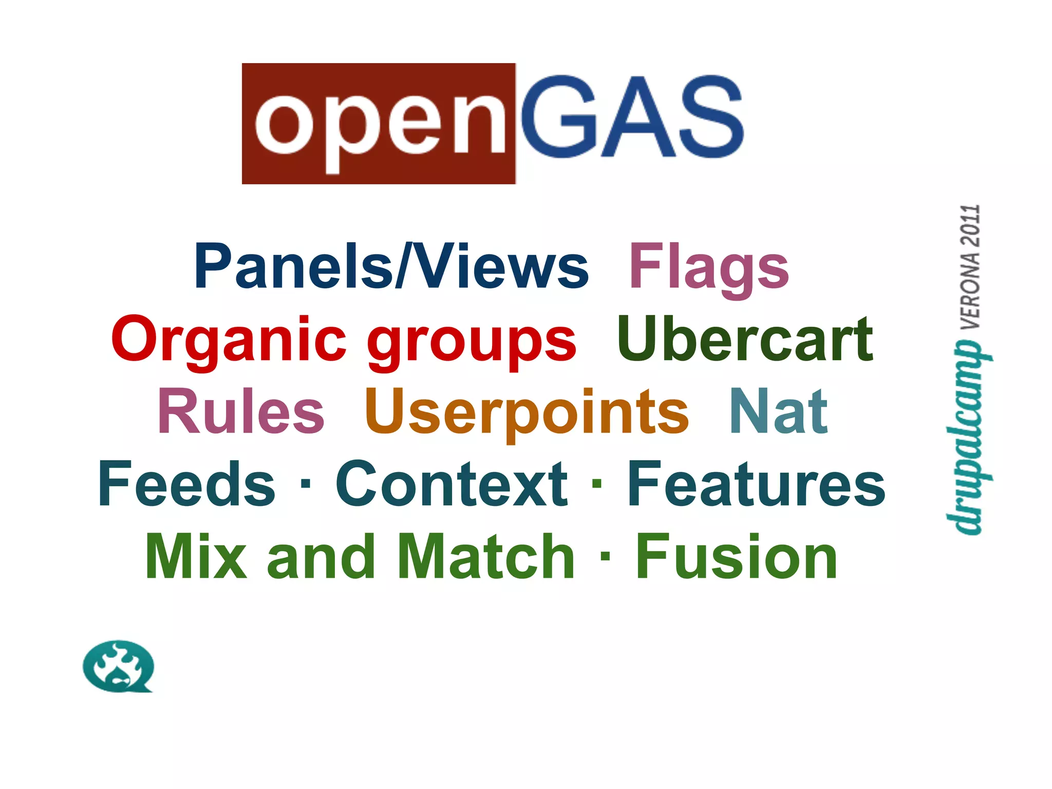Panels/Views Flags
Organic groups Ubercart
  Rules Userpoints Nat
Feeds · Context · Features
 Mix and Match · Fusion
 