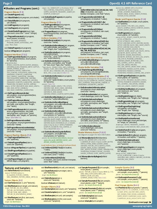 Opengl 4 5 Reference Card