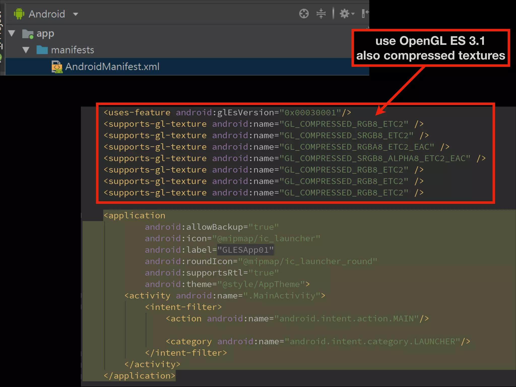 use OpenGL ES 3.1
also compressed textures
 