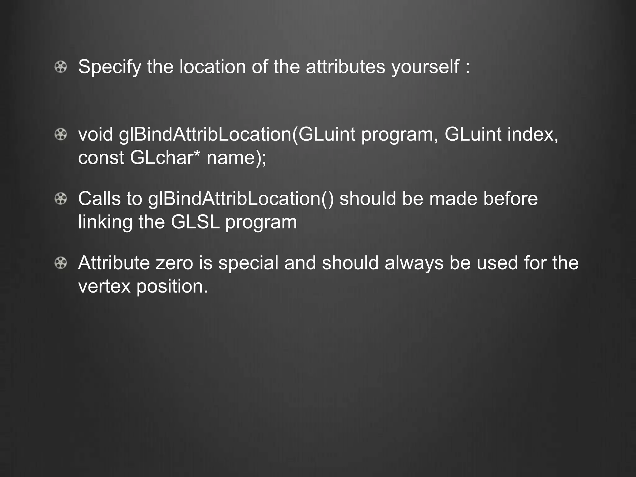 Specify the location of the attributes yourself :


void glBindAttribLocation(GLuint program, GLuint index,
const GLchar* name);

Calls to glBindAttribLocation() should be made before
linking the GLSL program

Attribute zero is special and should always be used for the
vertex position.
 