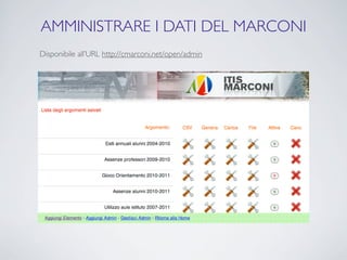 AMMINISTRARE I DATI DEL MARCONI
Disponibile all’URL http://cmarconi.net/open/admin
 