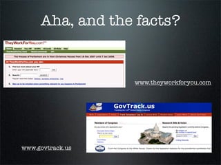 Aha, and the facts?


                  www.theyworkforyou.com




www.govtrack.us
 