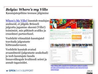DATASUPPORTOPEN
Belgia: Where’s my Villo
Kasutajatepõhine teenuse jälgimine
Where's My Villo? kasutab reaalajas
andmeid, e...