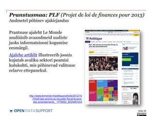 DATASUPPORTOPEN
Pranstusmaa: PLF (Projet de loi de finances pour 2013)
Andmetel põhinev ajakirjandus
Prantsuse ajaleht Le ...