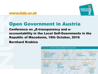 www.kdz.or.atwww.kdz.or.at
Open Government in Austria
Conference on „E-transparency and e-
accountability in the Local Self-Goernments in the
Republic of Macedonia, 19th October, 2016
Bernhard Krabina
 