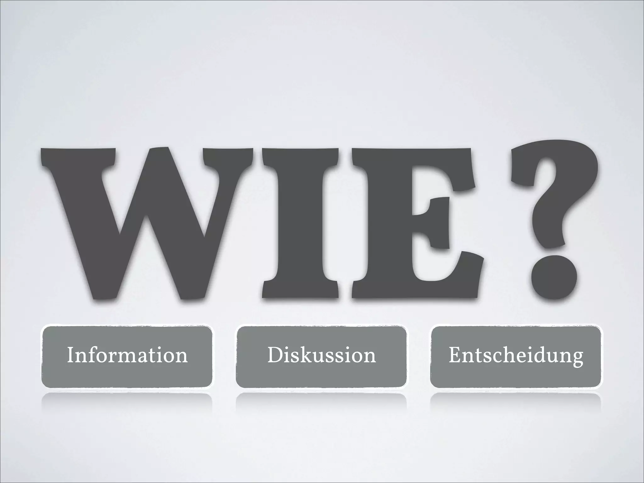 WIE?
Information   Diskussion   Entscheidung
 