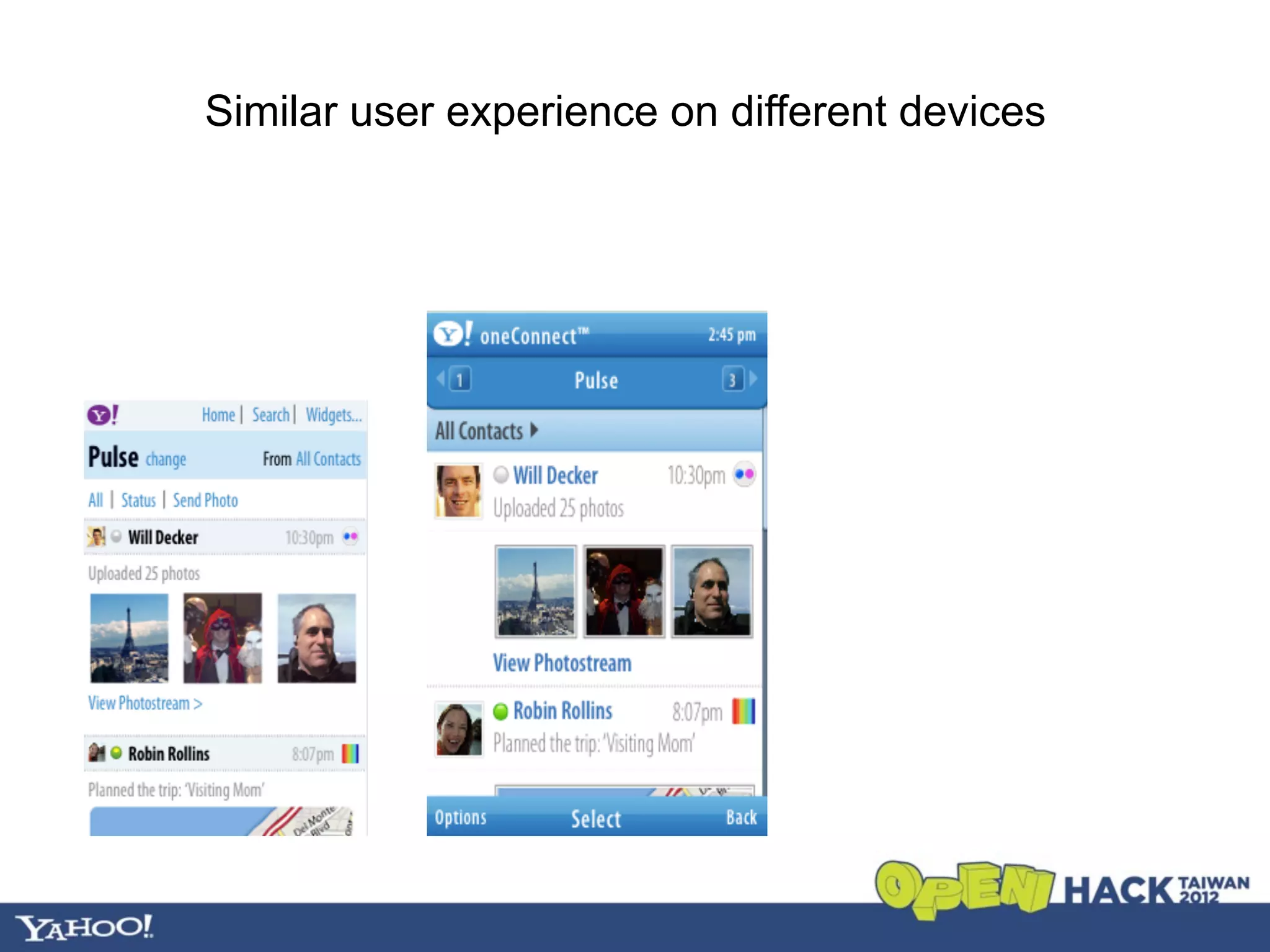 Similar user experience on different devices
 