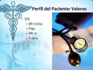 S/V: BP: 122/53 P:93 RR: 12 T: 36.4 