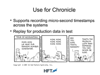 Use for Chronicle

Supports recording micro-second timestamps
across the systems

Replay for production data in test
 